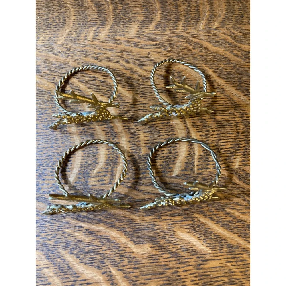 Vintage Brass Reindeer Napkin Rings Set of 4 Gold Christmas Stag Holiday Decor